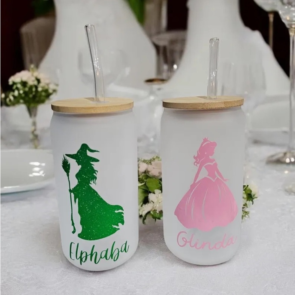 Elphaba and Glinda Frosted Glass Tumblers $28 for set ($15) each - Picture 1 of 5